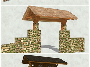 精品田園風格農村鄉村農家樂入口大門su模型設計模型下載