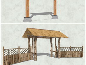 精品田園風格農村鄉村農家樂入口大門su模型設計模型下載